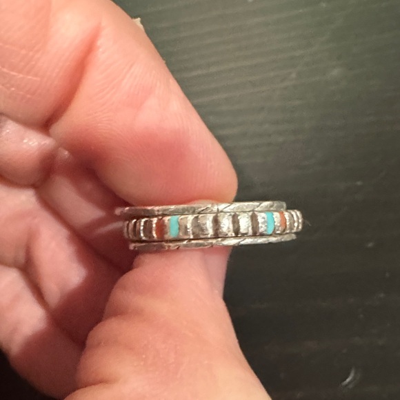 Silver Multicolor Inlay Ring - Picture 5 of 10